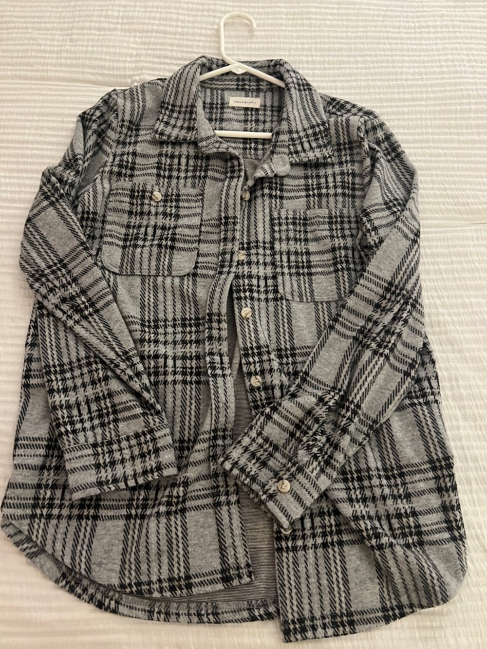 Thread & Supply Gray and Black Plaid Button-Up Shacket